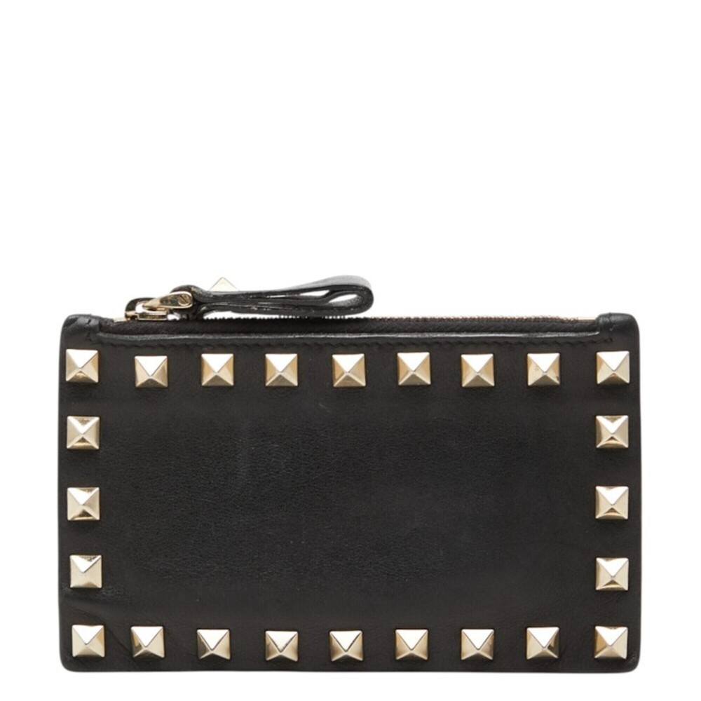 Valentino Rockstud Wallet/Coin Purse/Card Case, Black Leather, Metal, Women's...